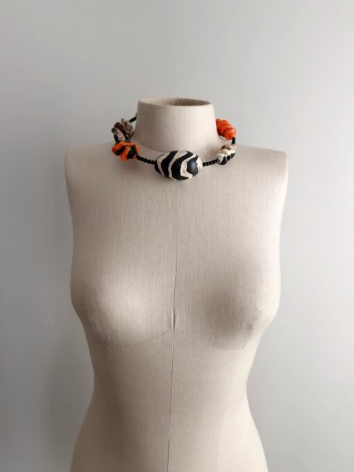 Black, White & Orange Necklace (Adjustable Length) - Image 2