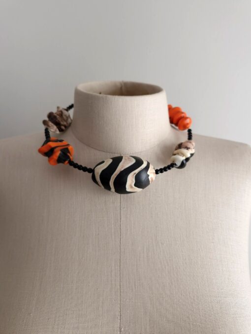Black, White & Orange Necklace (Adjustable Length) - Image 3