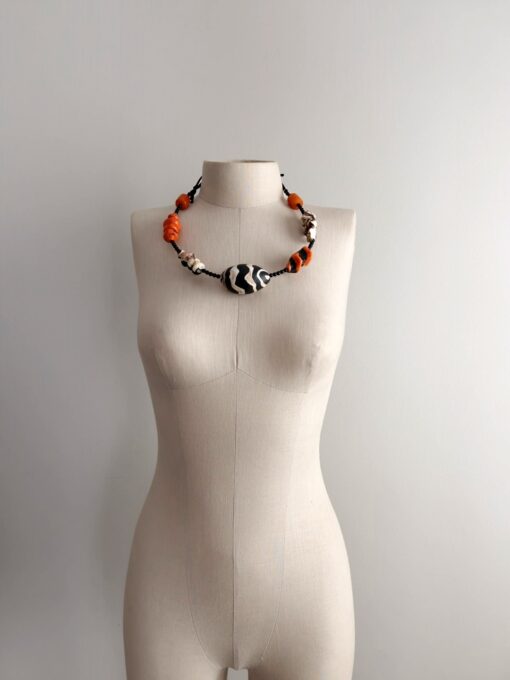 Black, White & Orange Necklace (Adjustable Length) - Image 4