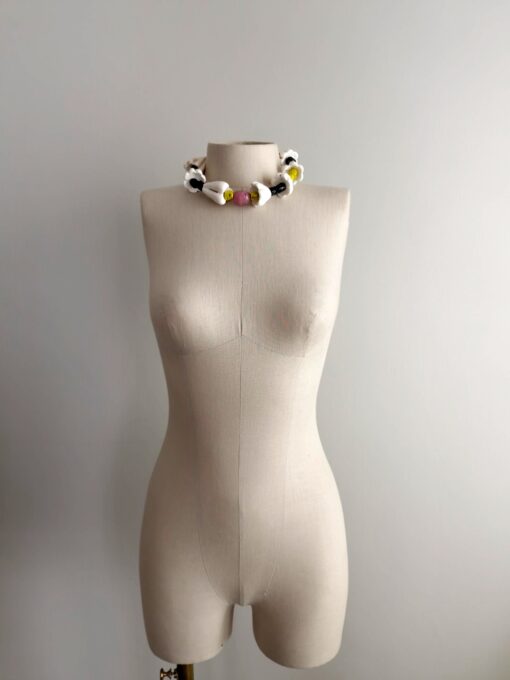 Vegan Ivory, Black, Yellow & Pink Necklace (Adjustable Length) - Image 2