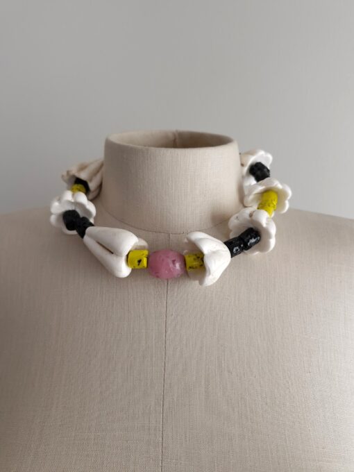 Vegan Ivory, Black, Yellow & Pink Necklace (Adjustable Length) - Image 3