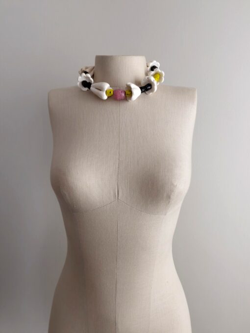 Vegan Ivory, Black, Yellow & Pink Necklace (Adjustable Length) - Image 4