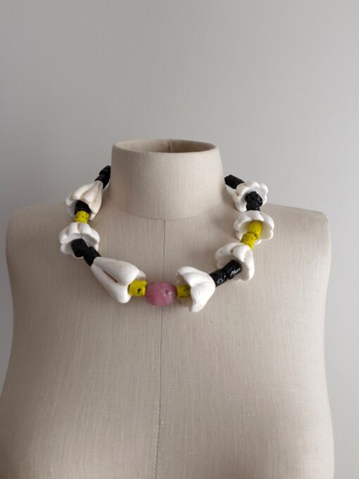 Vegan Ivory, Black, Yellow & Pink Necklace (Adjustable Length) - Image 6