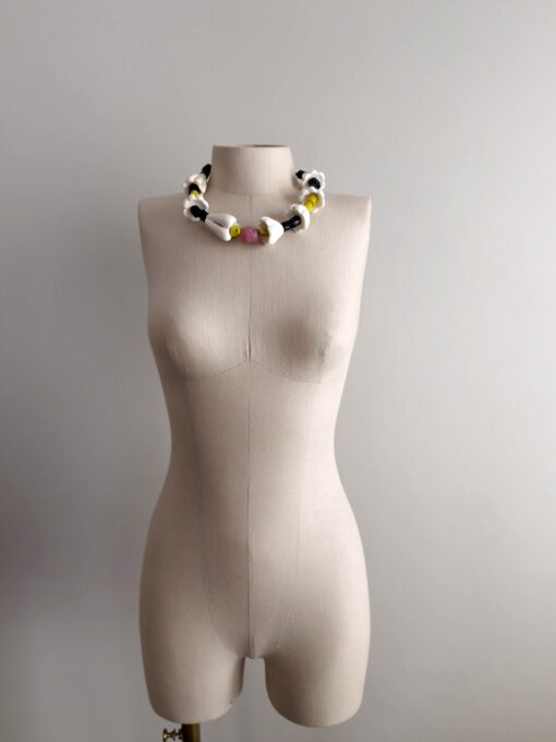 Vegan Ivory, Black, Yellow & Pink Necklace (Adjustable Length) - Image 7