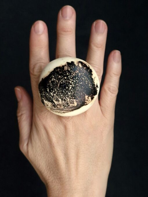 Vegan Ivory & Black Ring - Size 9 - Image 2