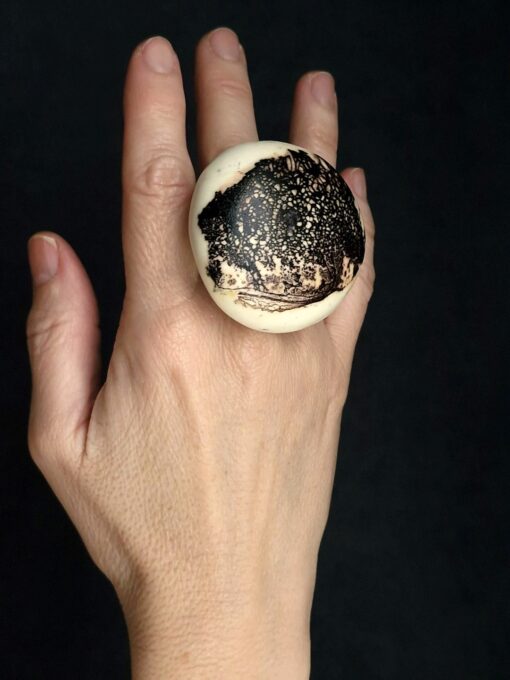 Vegan Ivory & Black Ring - Size 9 - Image 3