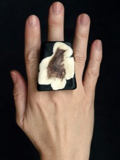 Vegan Ivory & Black Ring - Size 9.5