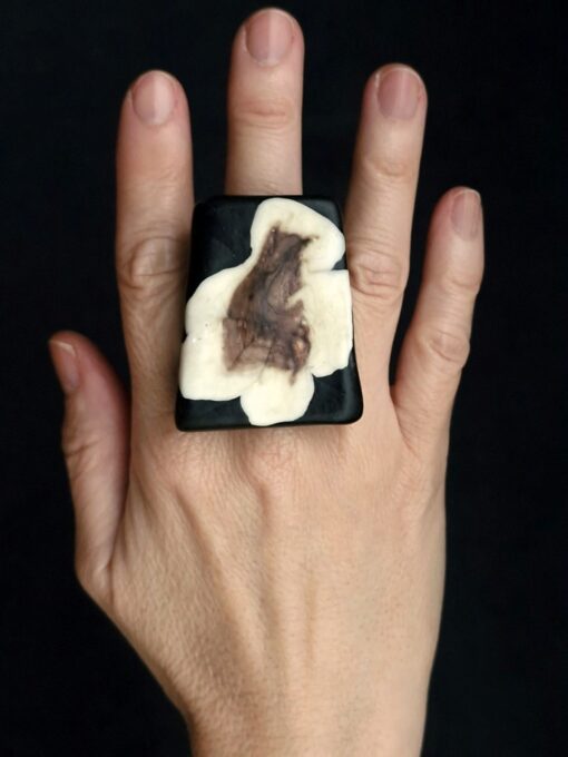 Vegan Ivory & Black Ring - Size 9.5