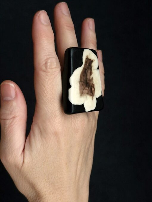 Vegan Ivory & Black Ring - Size 9.5 - Image 2