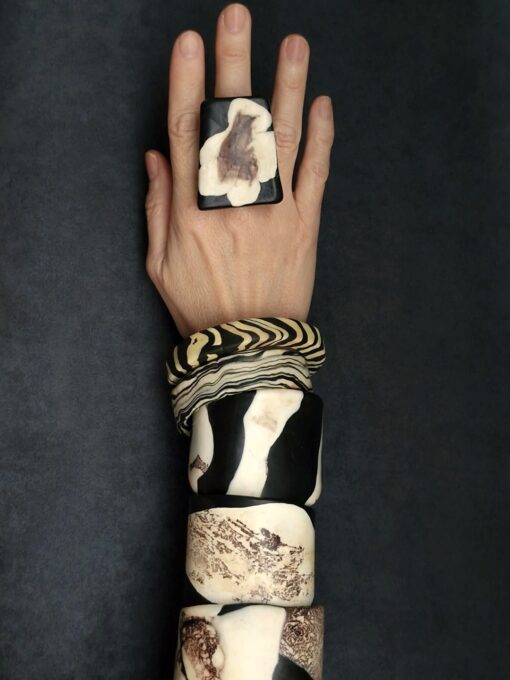 Vegan Ivory & Black Ring - Size 9.5 - Image 3