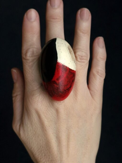 Vegan Ivory, Red & Black Ring - Size 7.5 - Image 2
