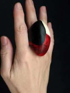 Vegan Ivory, Red & Black Ring - Size 7.5