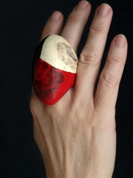 Vegan Ivory, Red & Black Ring - Size 7.5 - Image 3