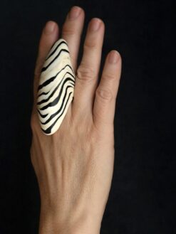 Vegan Ivory & Black Ring - Size 6.5