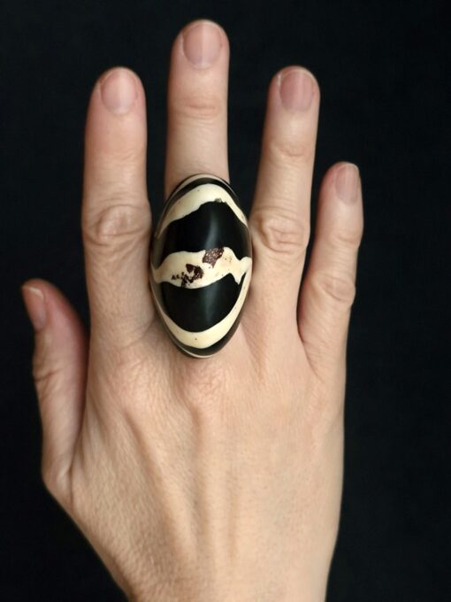 Vegan Ivory & Black Ring - Size 8 - Image 2