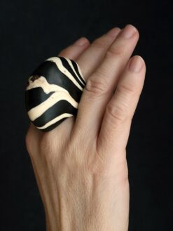 Vegan Ivory & Black Ring - Size 8
