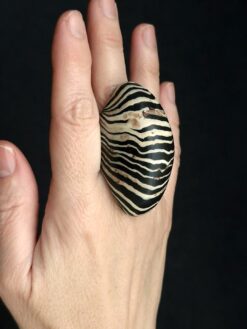 Vegan Ivory & Black Ring - Size 7.5