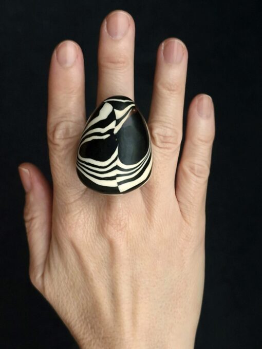 Vegan Ivory & Black Ring - Size 7 - Image 2