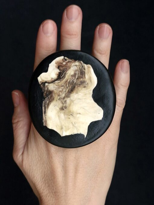 Vegan Ivory & Black Ring - Size 8 - Image 2