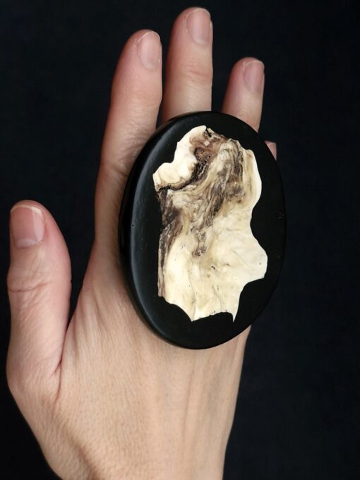 Vegan Ivory & Black Ring - Size 8 - Image 3
