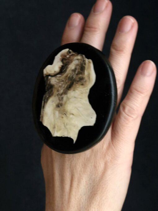 Vegan Ivory & Black Ring - Size 8