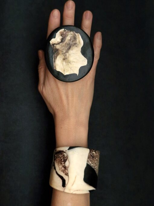 Vegan Ivory & Black Ring - Size 8 - Image 5