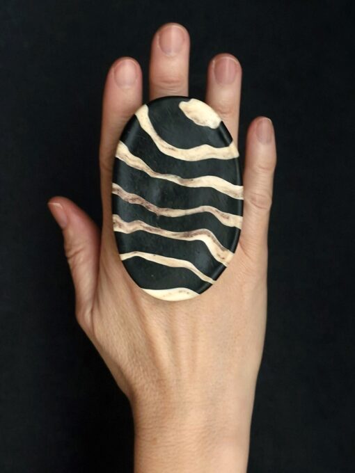 Vegan Ivory & Black Ring - Size 9 - Image 2