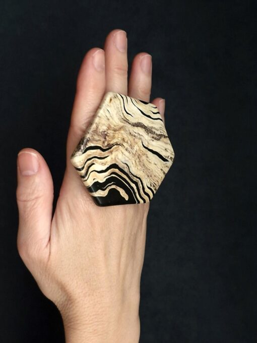 Vegan Ivory & Black Ring - Size 7.5 - Image 2
