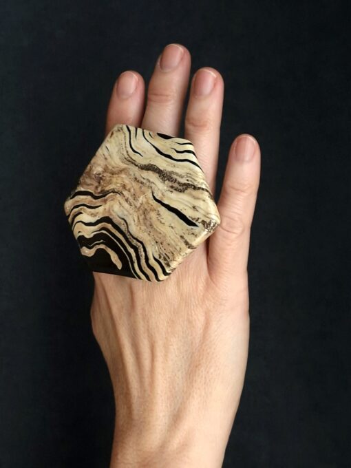 Vegan Ivory & Black Ring - Size 7.5 - Image 3