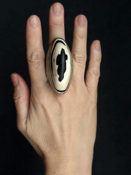 Vegan Ivory & Black Ring - Size 7 - Image 2
