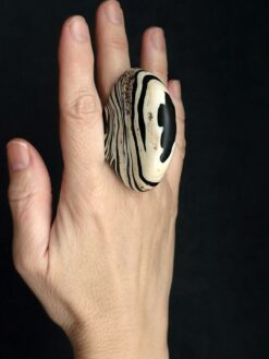 Vegan Ivory & Black Ring - Size 7