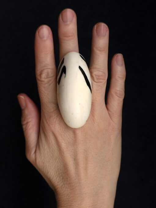 Vegan Ivory & Black Ring - Size 8.5 - Image 2