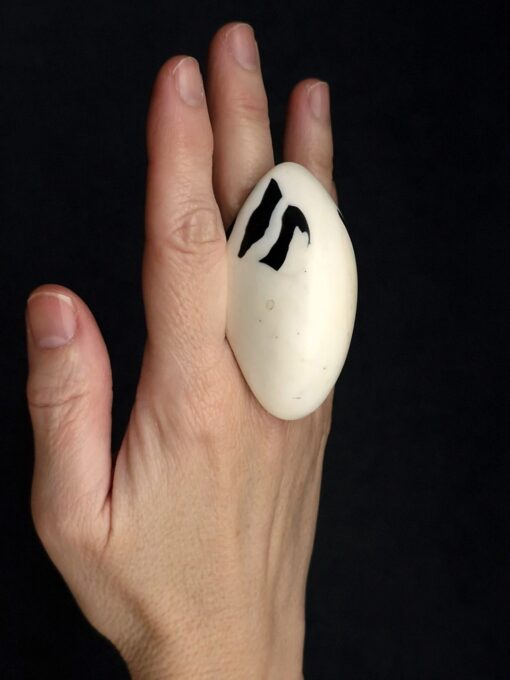 Vegan Ivory & Black Ring - Size 8.5 - Image 3