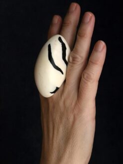 Vegan Ivory & Black Ring - Size 8.5