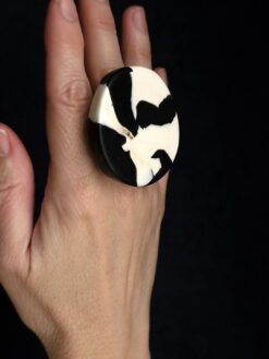 Vegan Ivory & Black Ring - Size 6.5
