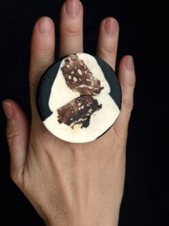 Vegan Ivory & Black Ring - Size 7.5