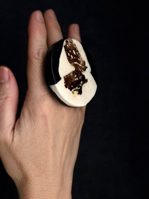 Vegan Ivory & Black Ring - Size 7.5 - Image 2
