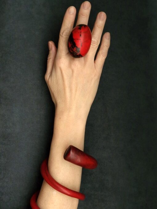Red Double Wrap Snake Cuff - Size M - L - Image 3