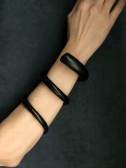 Black with Gold Sheen Triple Wrap Snake Cuff - Size S - M