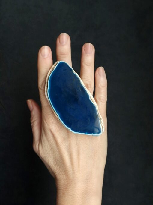 Blue Agate Stone Ring - Size 8.5 - Image 2