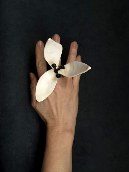 Vegan Ivory & Black Flower Ring - Size 8 - Image 3