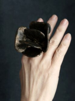 Black with Gold Sheen Flower Ring Size 9.5