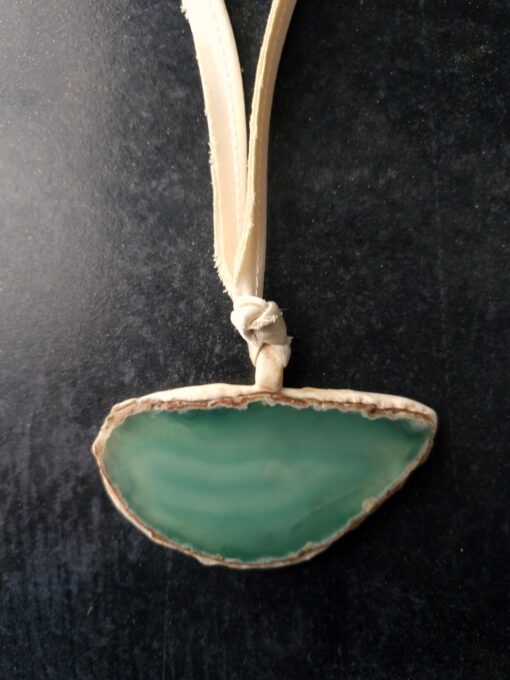 Green Agate Stone Pendant Necklace (Adjustable Length)