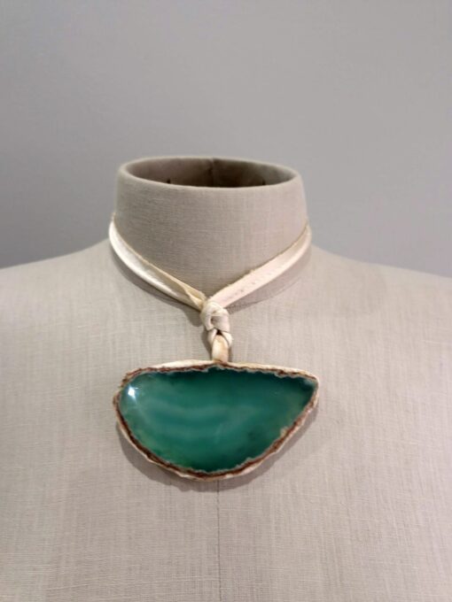 Green Agate Stone Pendant Necklace (Adjustable Length) - Image 3