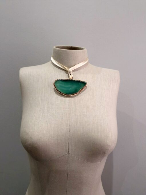 Green Agate Stone Pendant Necklace (Adjustable Length) - Image 4
