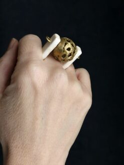 Brass Ball & Vegan Ivory Spin Ring - Size 8