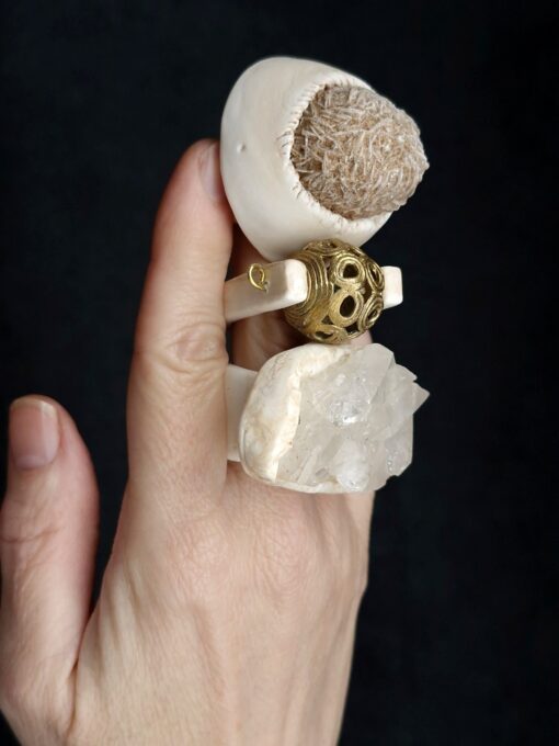 Brass Ball & Vegan Ivory Spin Ring - Size 8 - Image 4