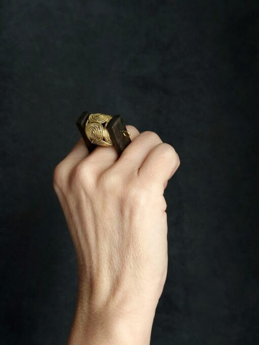 Brass Ball & Black Spin Ring - Size 9 - Image 2