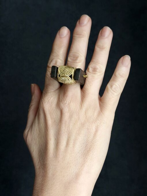 Brass Ball & Black Spin Ring - Size 9 - Image 3