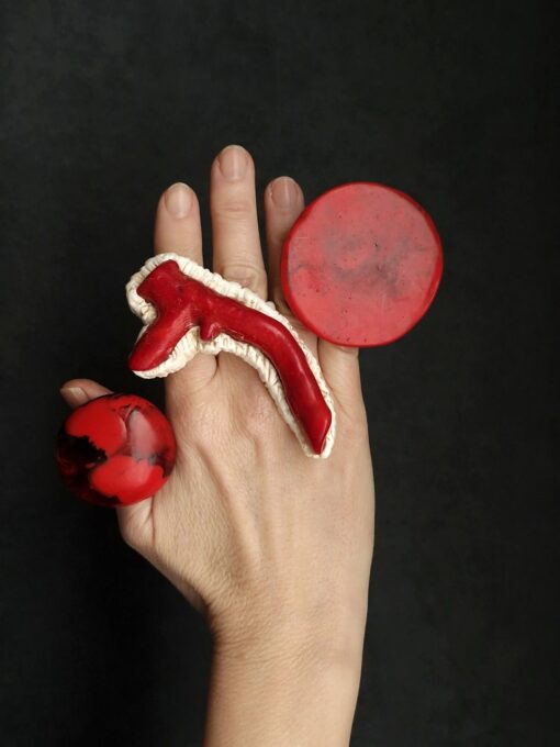 Vegan Ivory & Red Sculptured Ring - Size 8 - Image 5